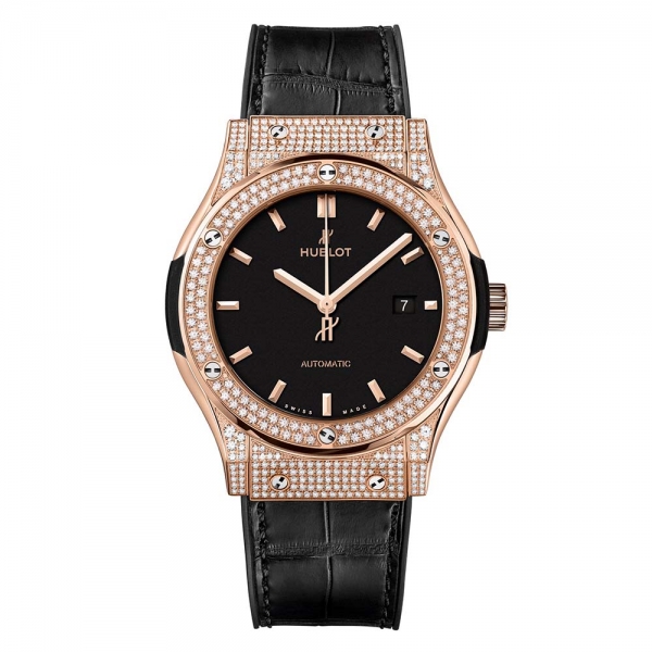 Hublot Men Classic Fusion King Gold Pavé 42 mm-Black (1)
