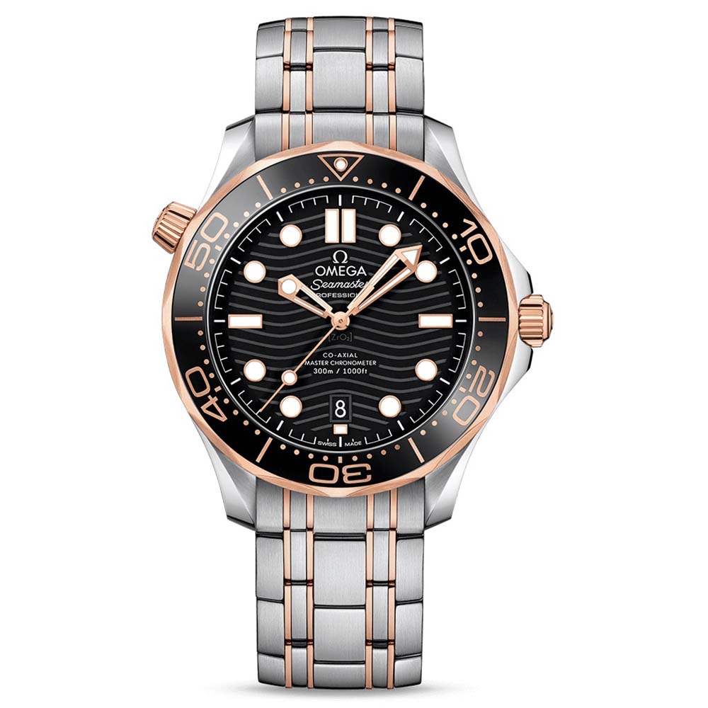 Omega Men Seamaster Diver 300M Co-Axial Master Chronometer 42 mm in Steel ‑ Sedna™ Gold-Black (1)
