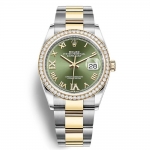 Rolex Men Datejust Classic Watches Oyster 36 mm in Oystersteel Yellow Gold and Diamonds-Green