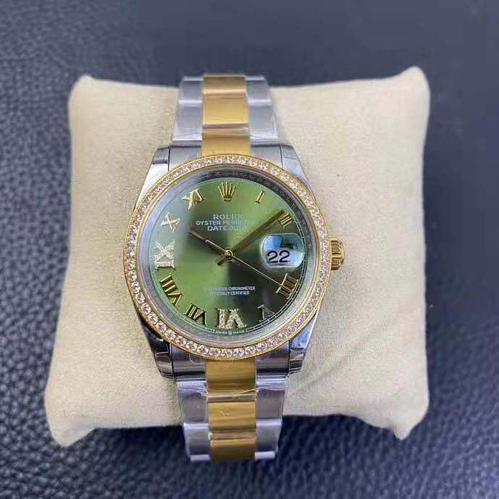 Rolex Men Datejust Classic Watches Oyster 36 mm in Oystersteel Yellow Gold and Diamonds-Green (2)