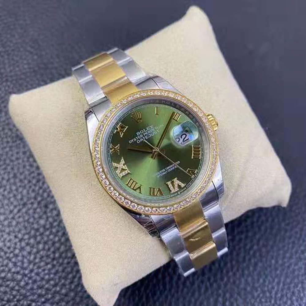 Rolex Men Datejust Classic Watches Oyster 36 mm in Oystersteel Yellow Gold and Diamonds-Green (3)