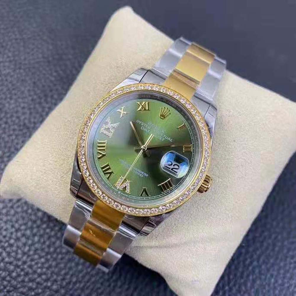 Rolex Men Datejust Classic Watches Oyster 36 mm in Oystersteel Yellow Gold and Diamonds-Green (4)