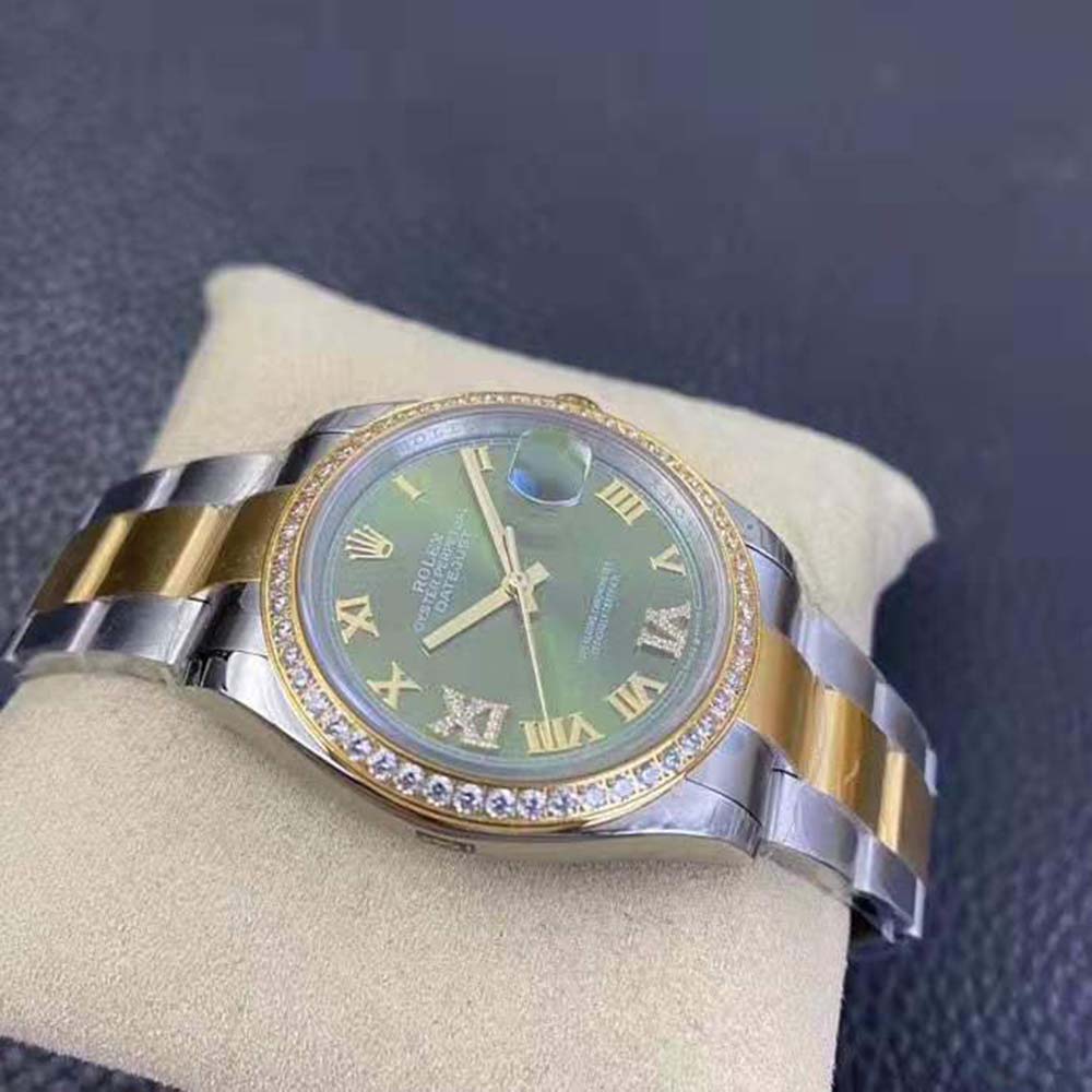 Rolex Men Datejust Classic Watches Oyster 36 mm in Oystersteel Yellow Gold and Diamonds-Green (5)
