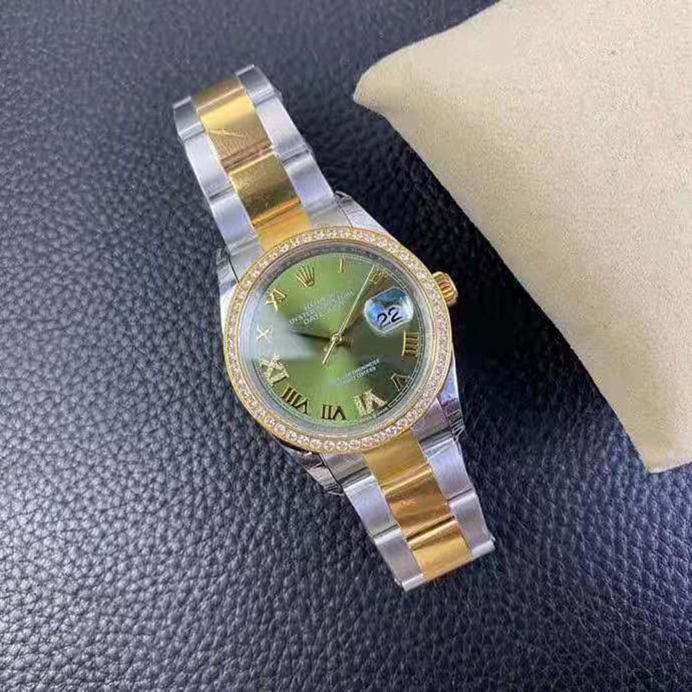 Rolex Men Datejust Classic Watches Oyster 36 mm in Oystersteel Yellow Gold and Diamonds-Green (9)