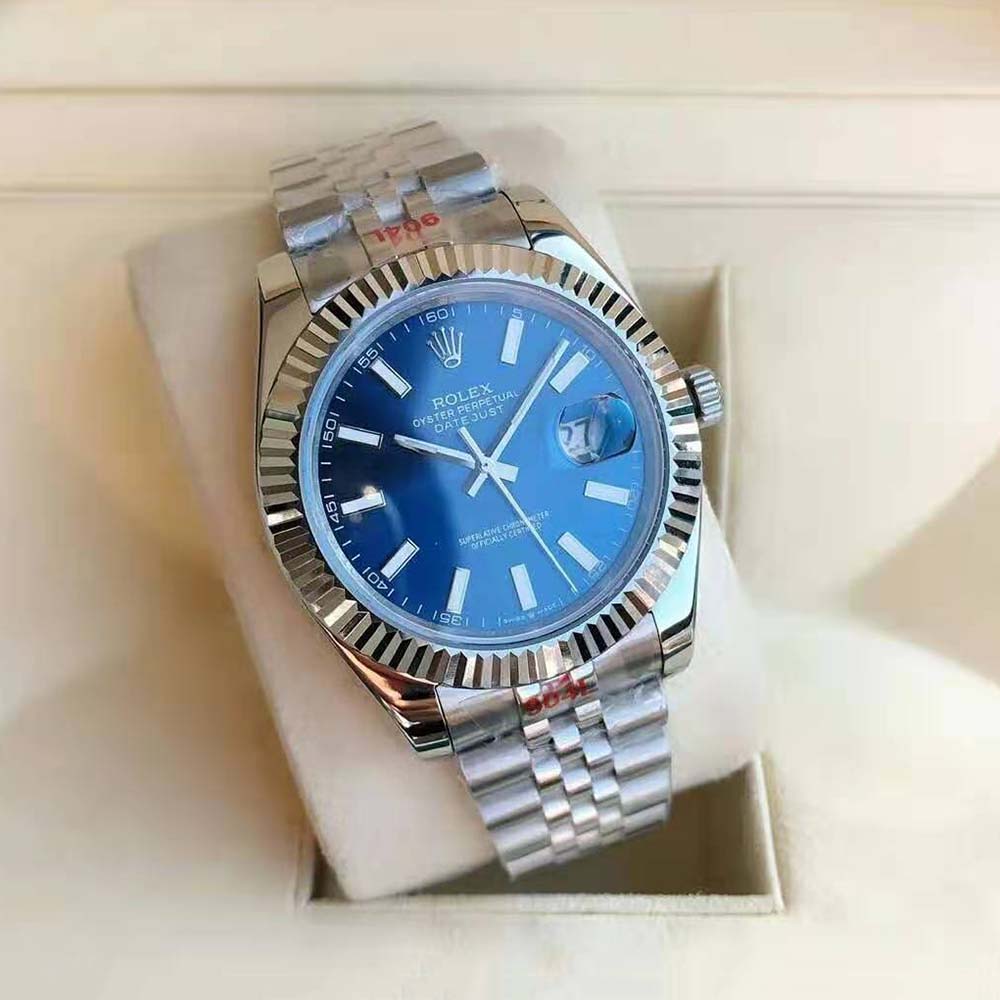 Rolex Men Datejust Classic Watches Oyster 41 mm in Oystersteel and White Gold-Blue (2)