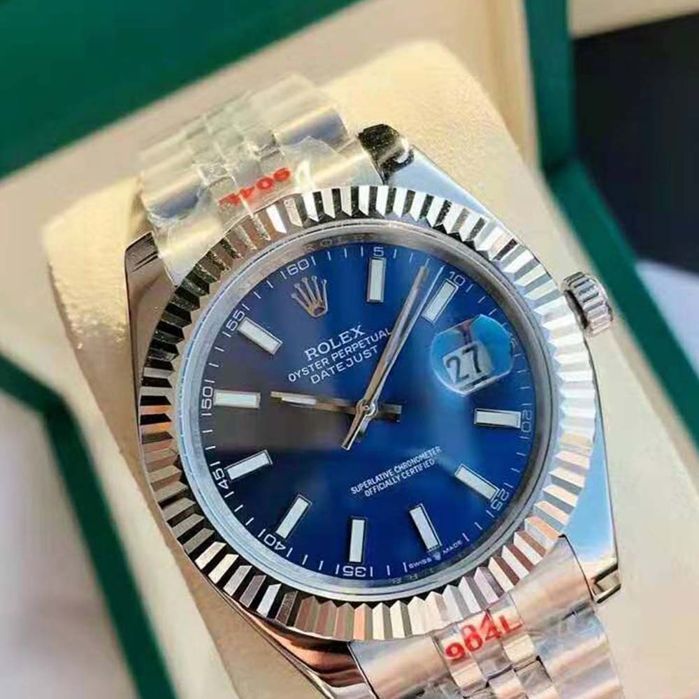 Rolex Men Datejust Classic Watches Oyster 41 mm in Oystersteel and White Gold-Blue (4)