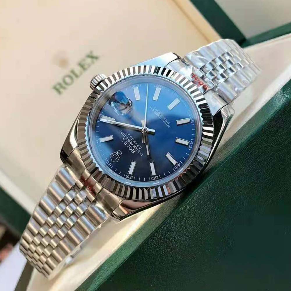 Rolex Men Datejust Classic Watches Oyster 41 mm in Oystersteel and White Gold-Blue (5)