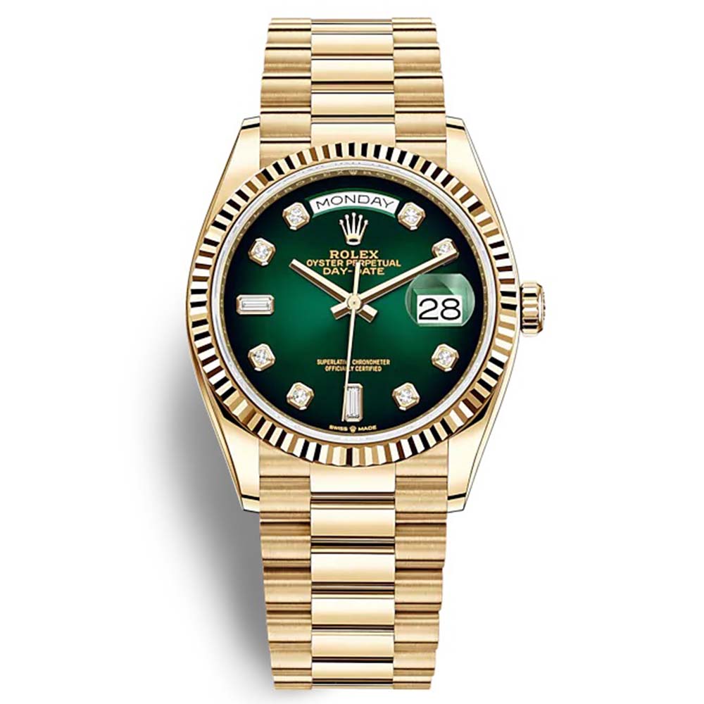 Rolex Men Day-Date Classic Watches Oyster 36 mm in Yellow Gold-Green (1)