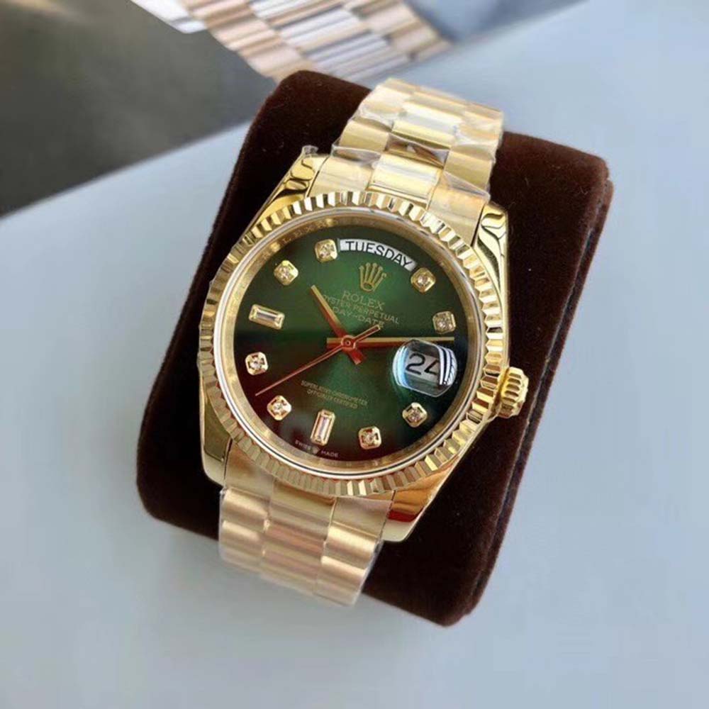 Rolex Men Day-Date Classic Watches Oyster 36 mm in Yellow Gold-Green (3)