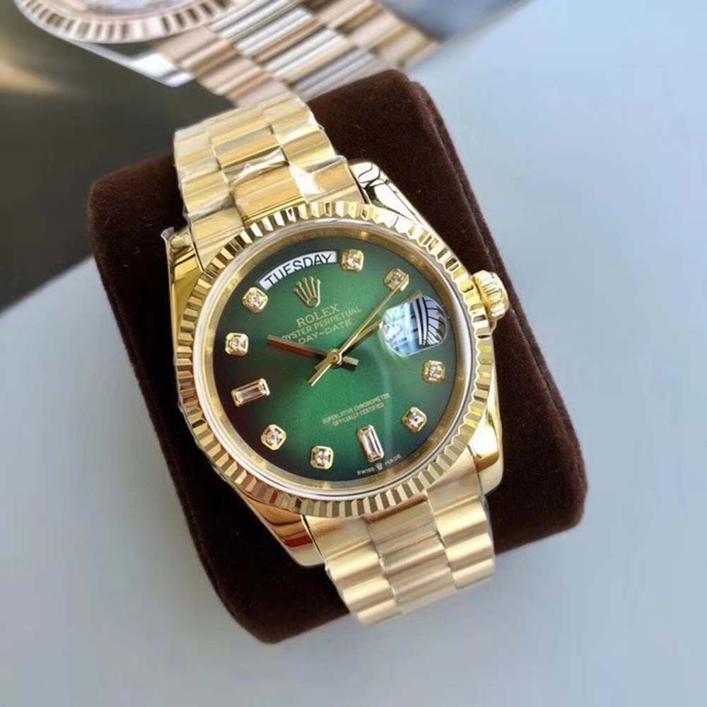Rolex Men Day-Date Classic Watches Oyster 36 mm in Yellow Gold-Green (4)