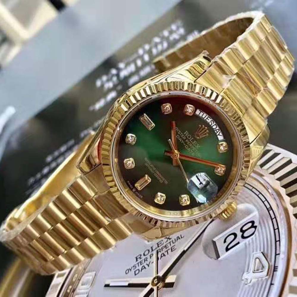 Rolex Men Day-Date Classic Watches Oyster 36 mm in Yellow Gold-Green (5)