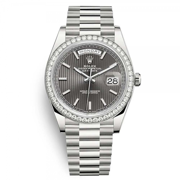 Rolex Men Day-Date Classic Watches Oyster 40 mm in White Gold and Diamonds-Grey