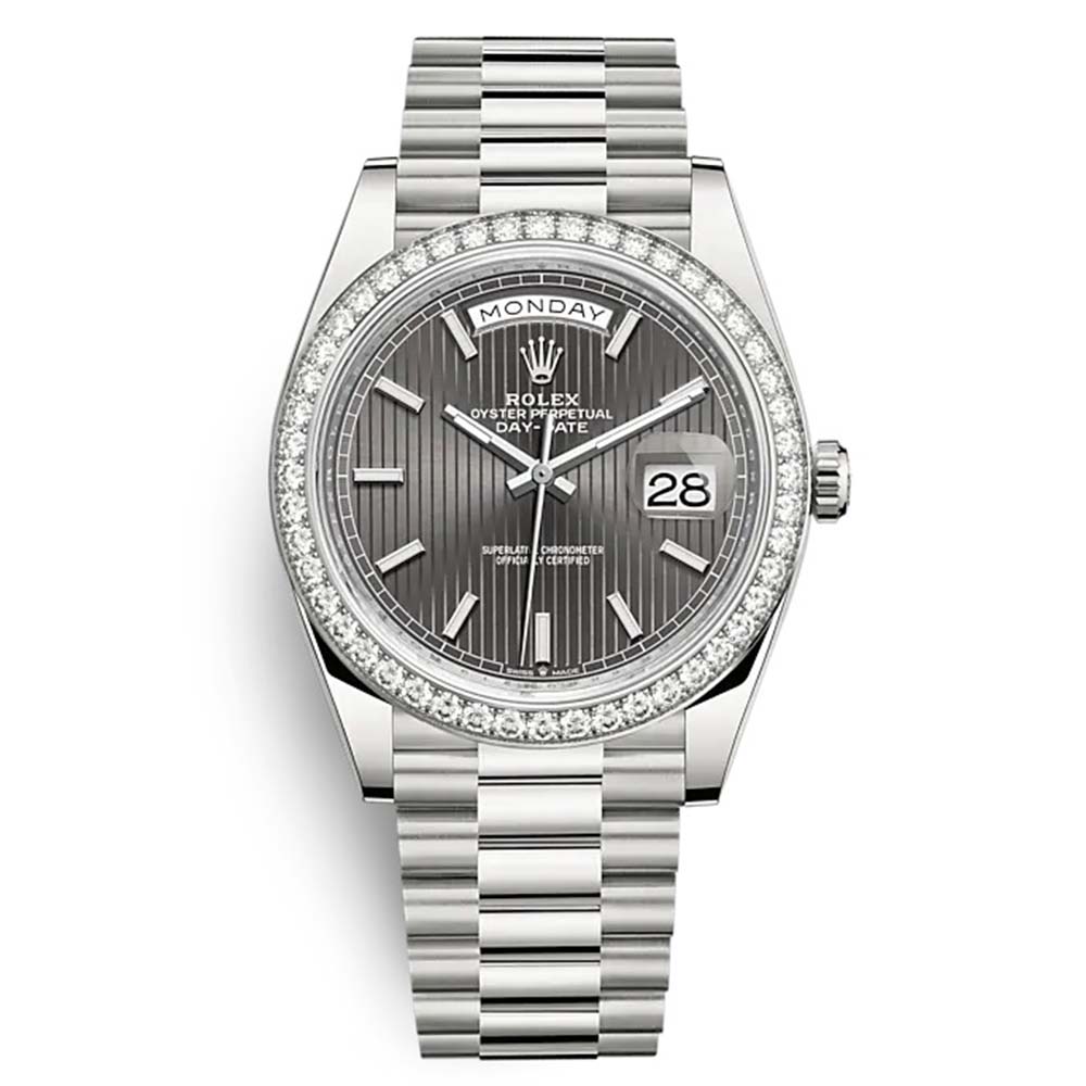 Rolex Men Day-Date Classic Watches Oyster 40 mm in White Gold and Diamonds-Grey (1)
