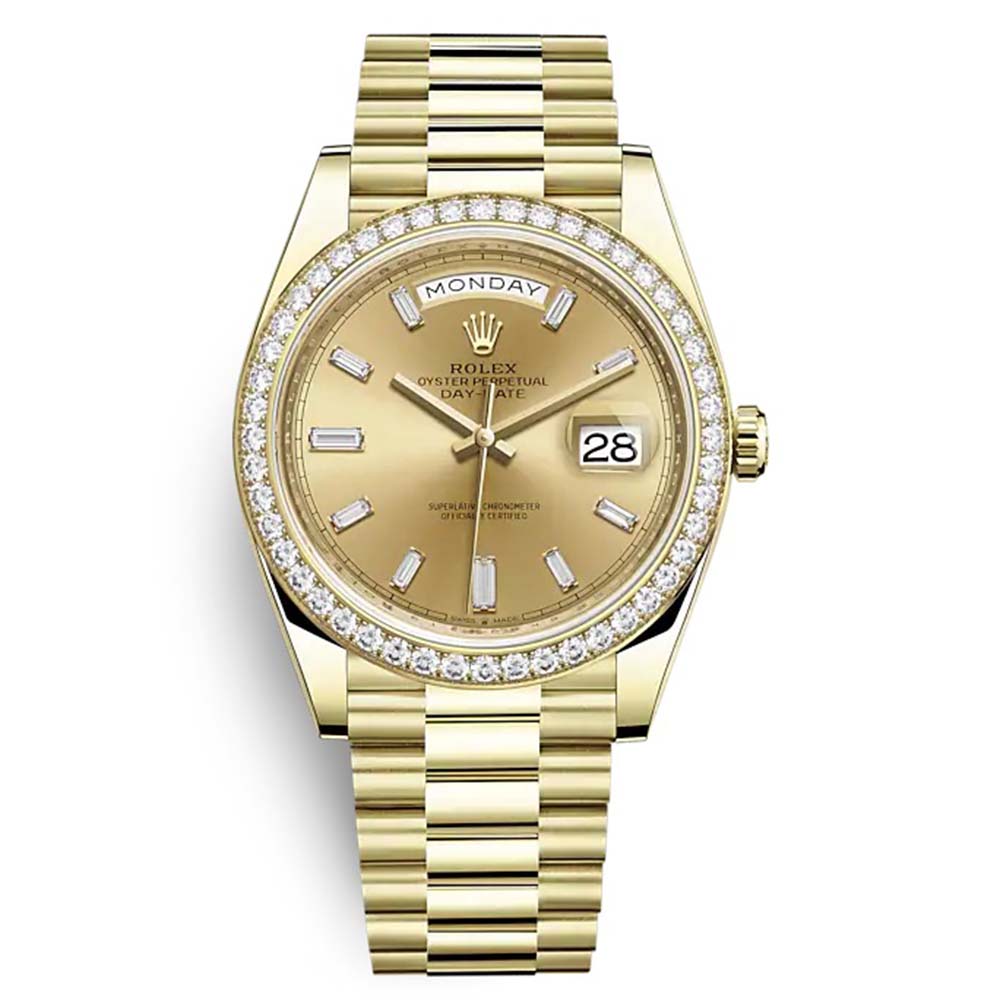 Rolex Men Day-Date Classic Watches Oyster 40 mm in Yellow Gold and Diamonds (1)