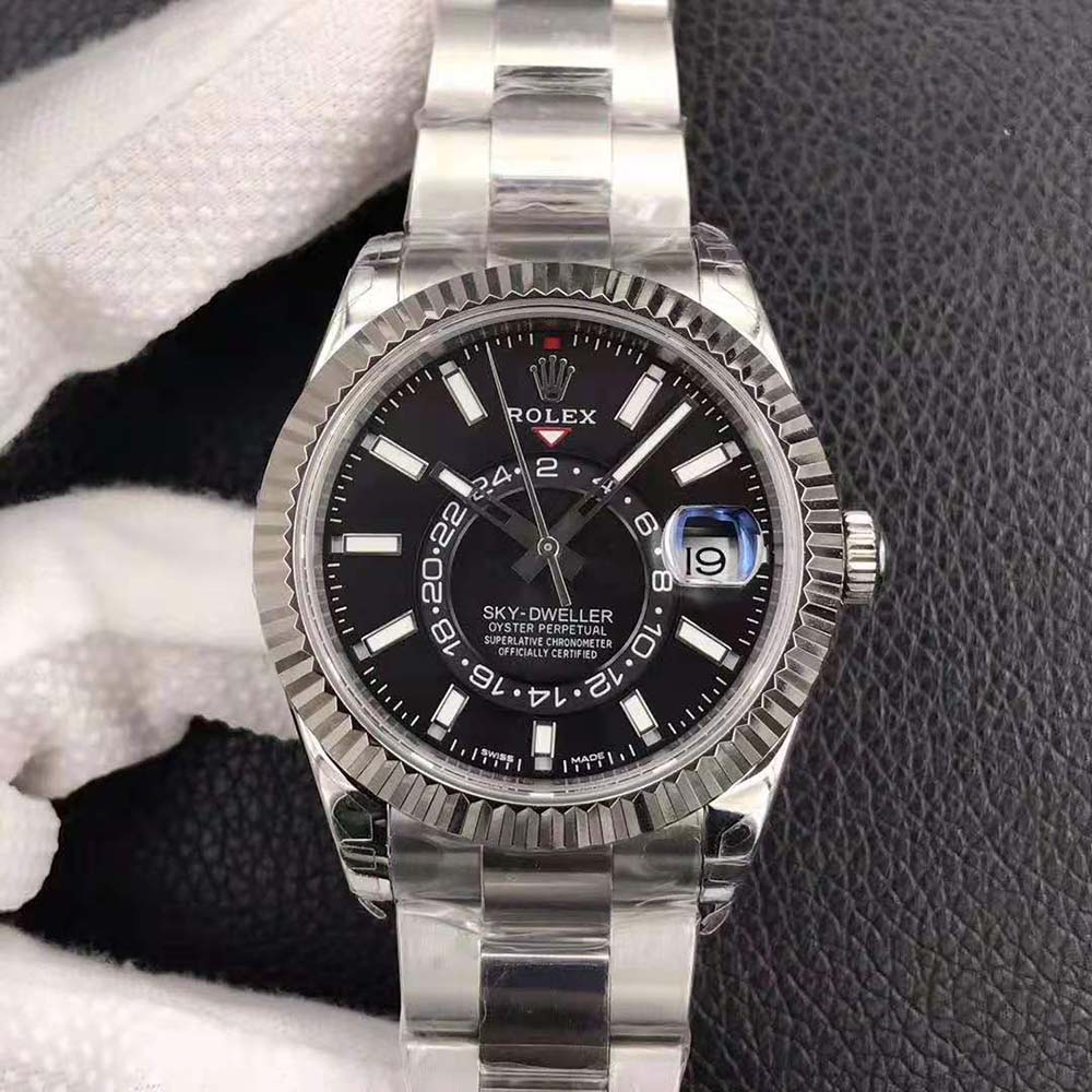 Rolex Men Sky-Dweller Classic Watches Oyster 42 mm in Oystersteel and White Gold-Black (2)