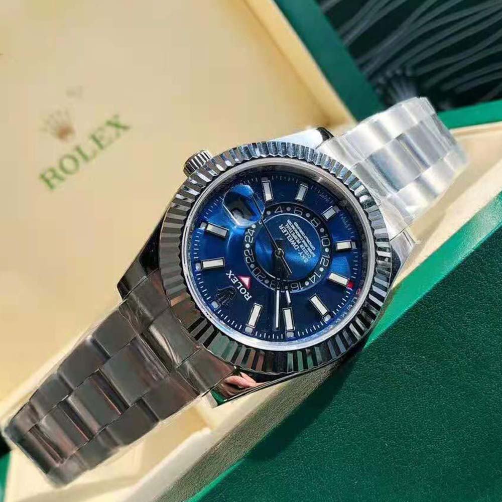 Rolex Men Sky-Dweller Classic Watches Oyster 42 mm in Oystersteel and White Gold-Blue (5)-1