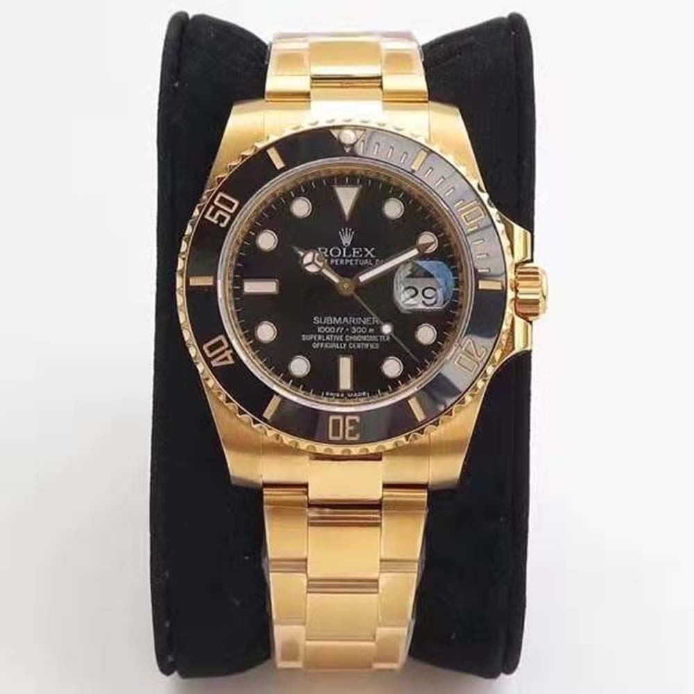 Rolex Men Submariner Date Professional Watches Oyster 41 mm in Yellow Gold-Black (2)