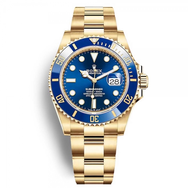Rolex Men Submariner Date Professional Watches Oyster 41 mm in Yellow Gold-Blue