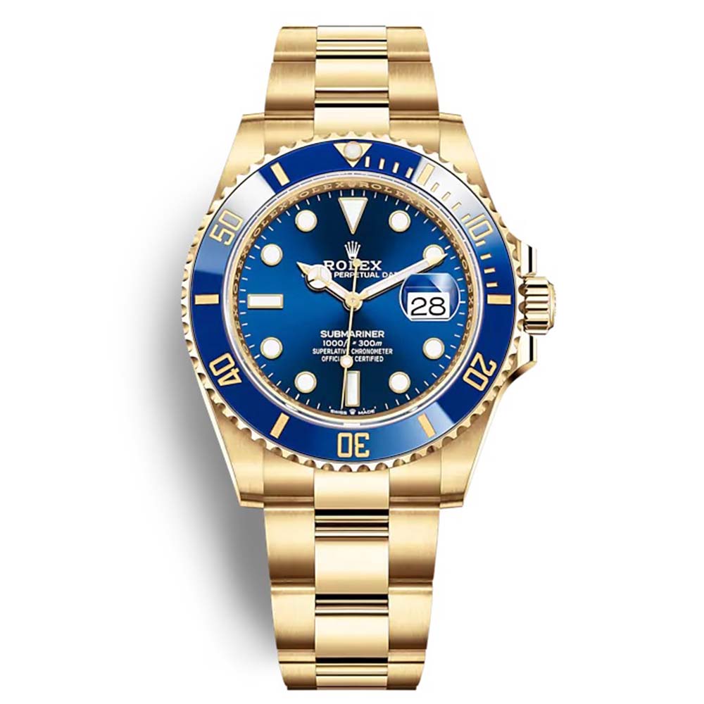 Rolex Men Submariner Date Professional Watches Oyster 41 mm in Yellow Gold-Blue (1)