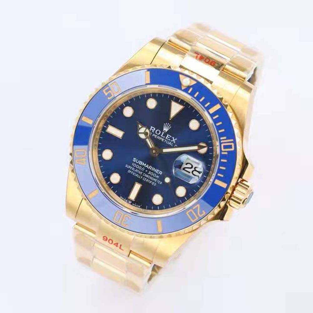 Rolex Men Submariner Date Professional Watches Oyster 41 mm in Yellow Gold-Blue (4)-1