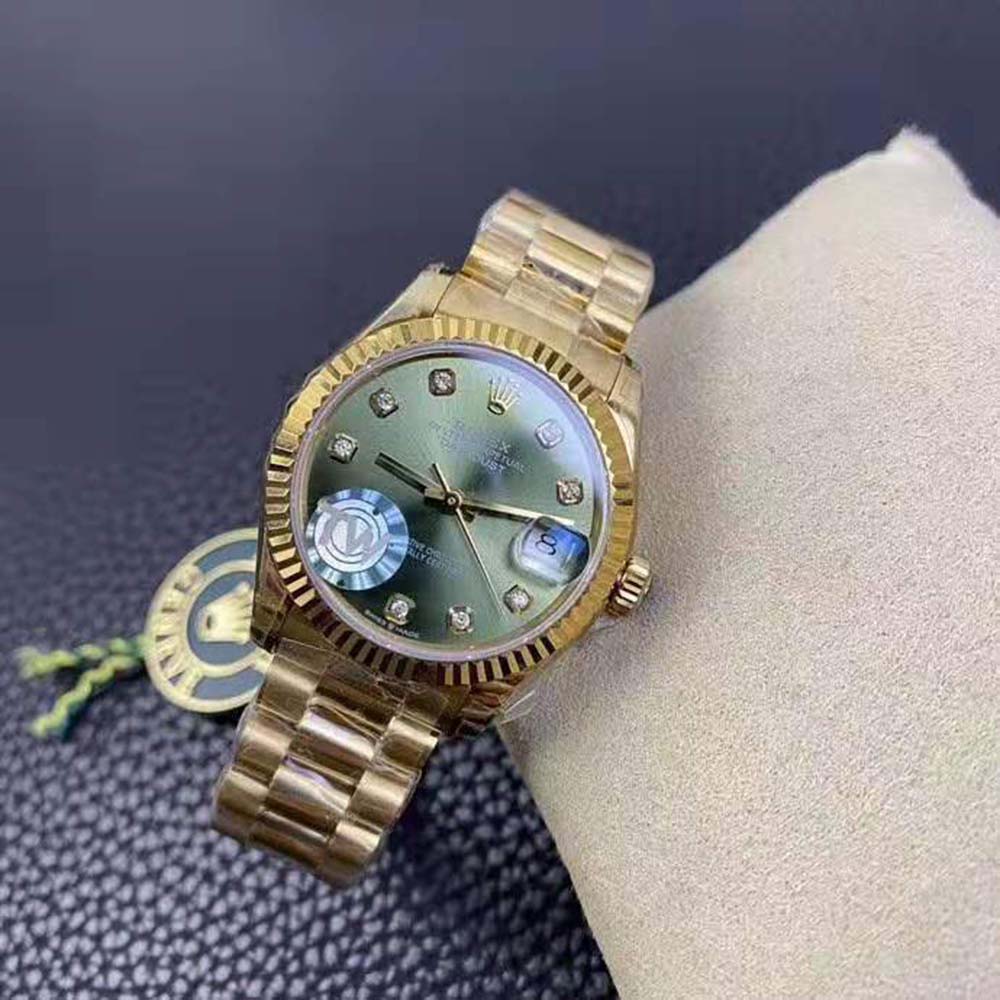 Rolex Women Datejust Classic Watches Oyster 31 mm in Yellow Gold-Green (6)