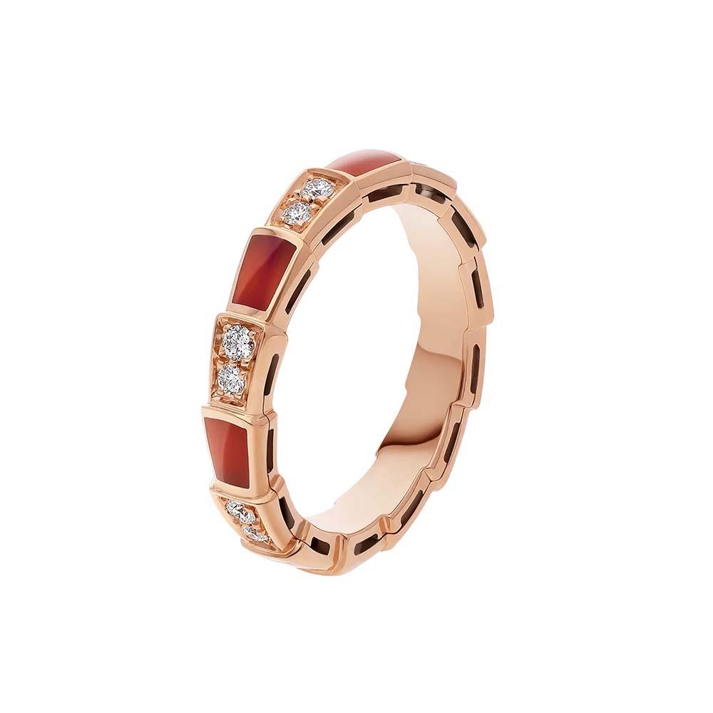 Bulgari Serpenti Viper Ring in Rose Gold with Carnelian and Pave Diamonds