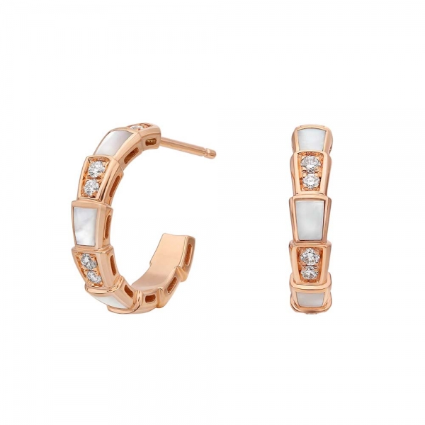 Bulgari Women Serpenti Viper Earrings in Rose Gold with Mother of Pearl