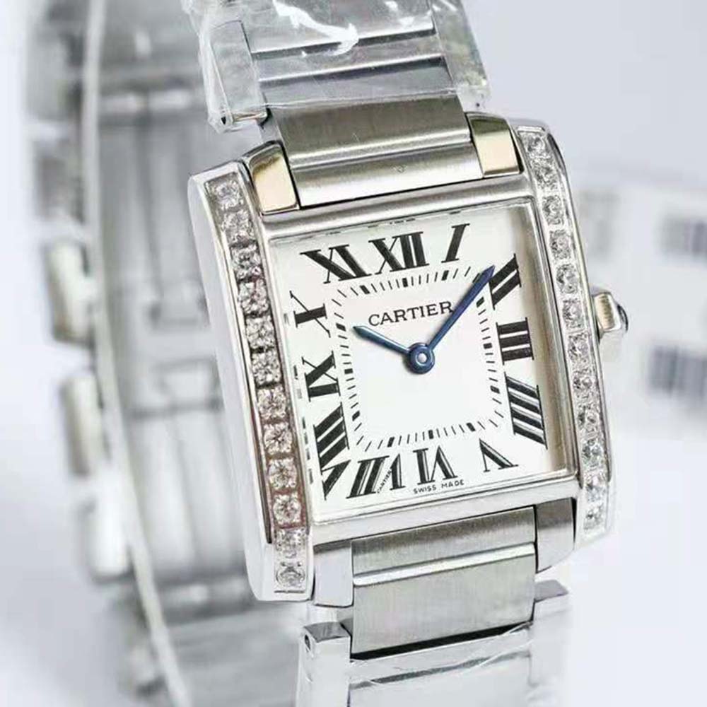 Cartier Women Tank Française Watch Medium Model Quartz Movement in Steel-Silver (3)