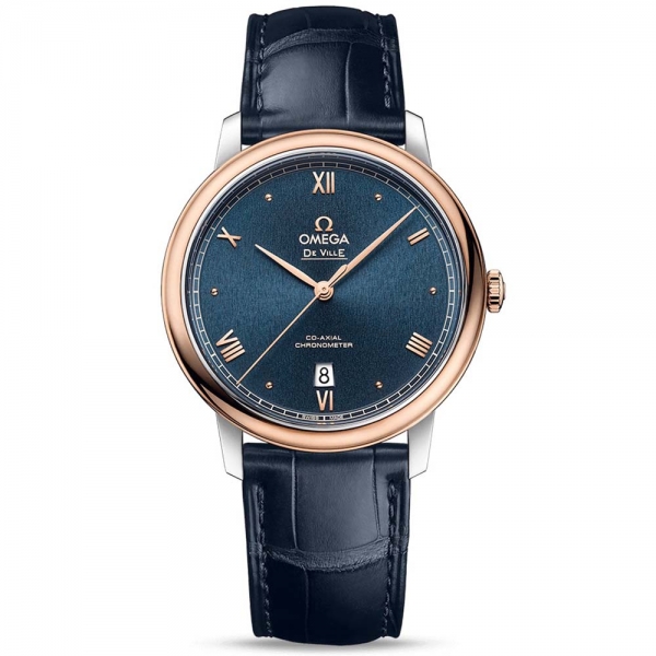 Omega Men De Ville Prestige Co‑Axial Chronometer 39.5 mm in Steel ‑ Red Gold-Blue
