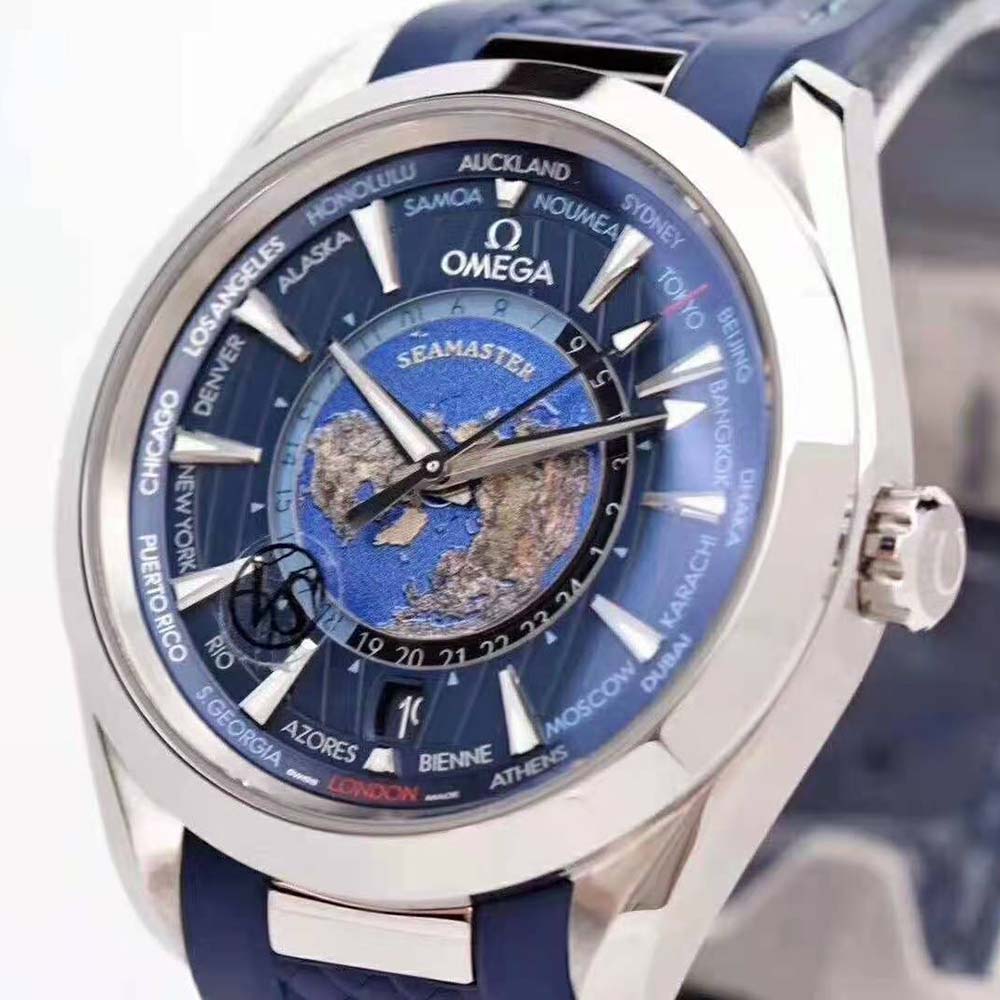 Omega Men Seamaster Aqua Terra 150M Co‑Axial Master Chronometer GMT Worldtimer 43 mm-Blue (8)
