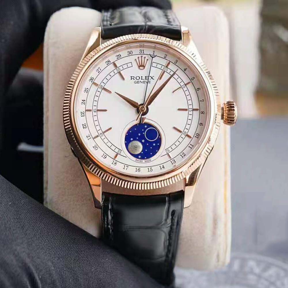 Rolex Men Cellini Moonphase Classic Watches 39 mm in 18 ct Everose Gold-White (2)