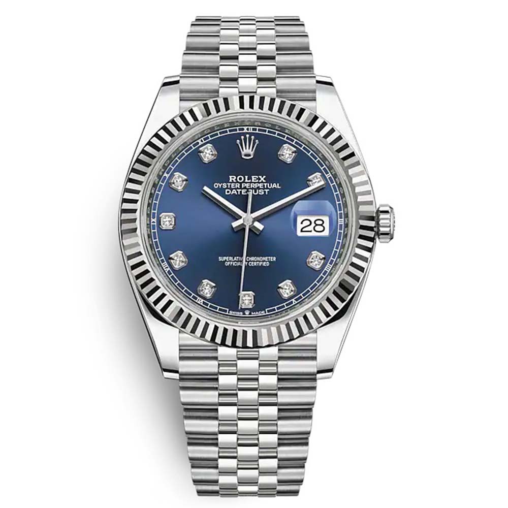 Rolex Men Datejust Classic Watches Oyster 41 mm in Oystersteel and White Gold-Blue (1)