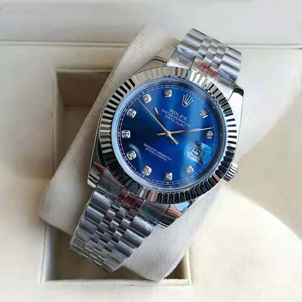 Rolex Men Datejust Classic Watches Oyster 41 mm in Oystersteel and White Gold-Blue (3)