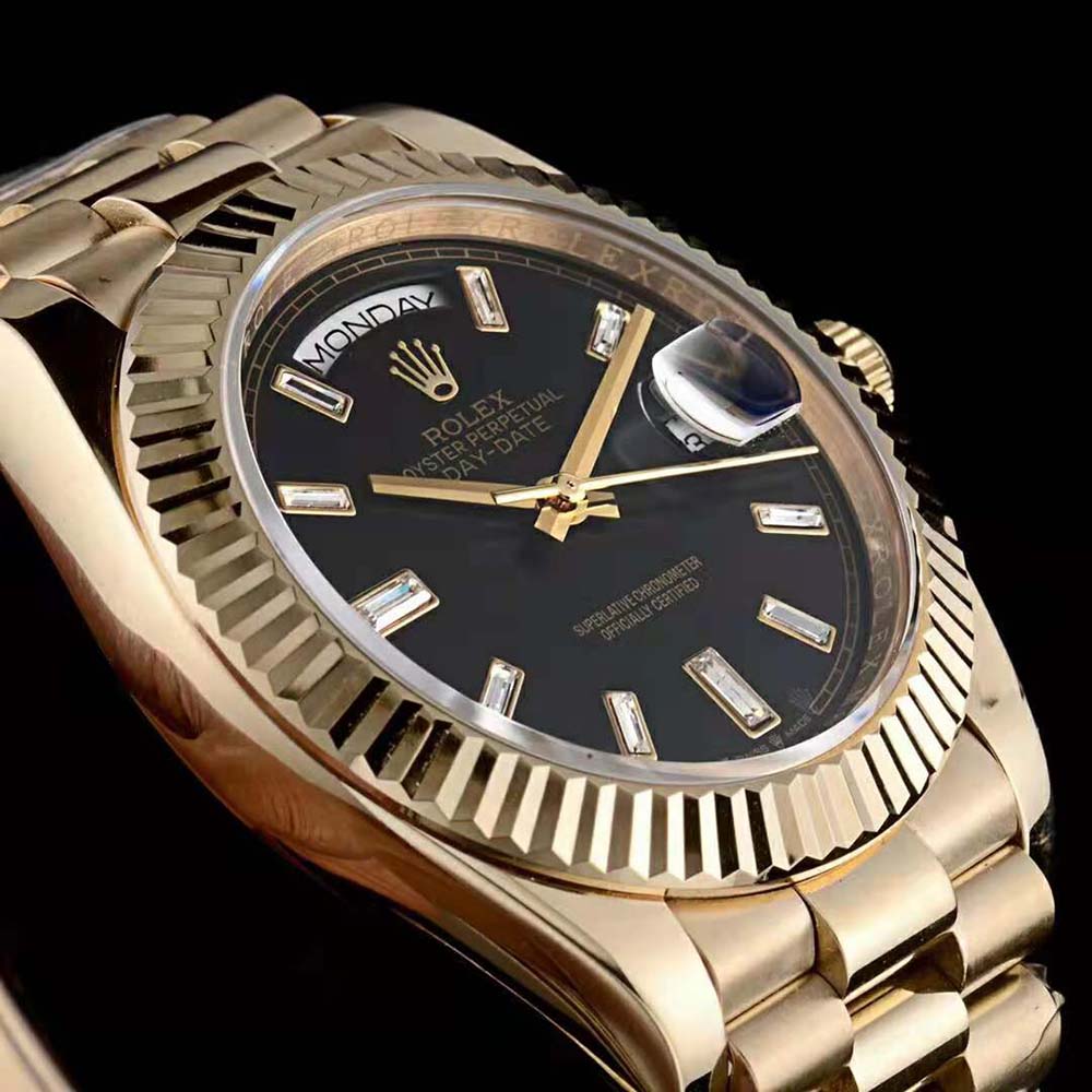 Rolex Men Day-Date Classic Watches Oyster 40 mm in Yellow Gold-Black (7)
