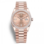 Rolex Women Day-Date Classic Watches Oyster 36 mm in Everose Gold and Diamonds-Pink