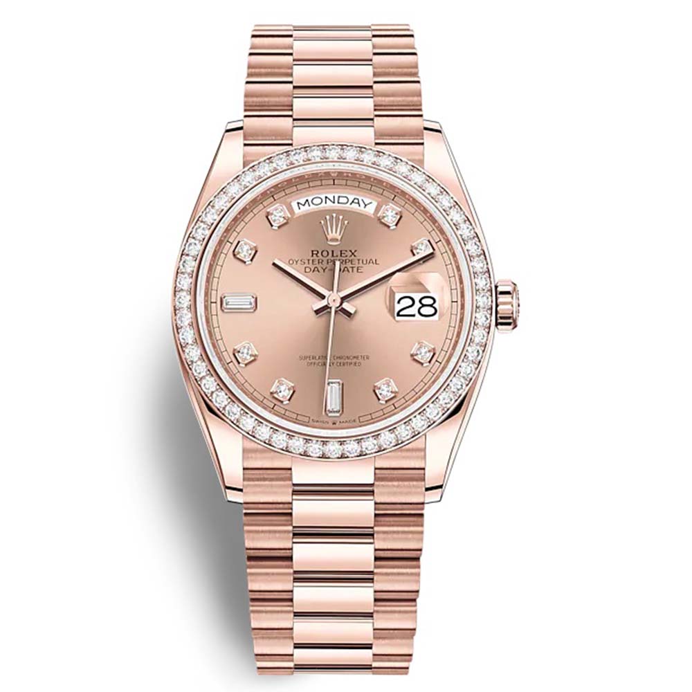 Rolex Women Day-Date Classic Watches Oyster 36 mm in Everose Gold and Diamonds-Pink (1)