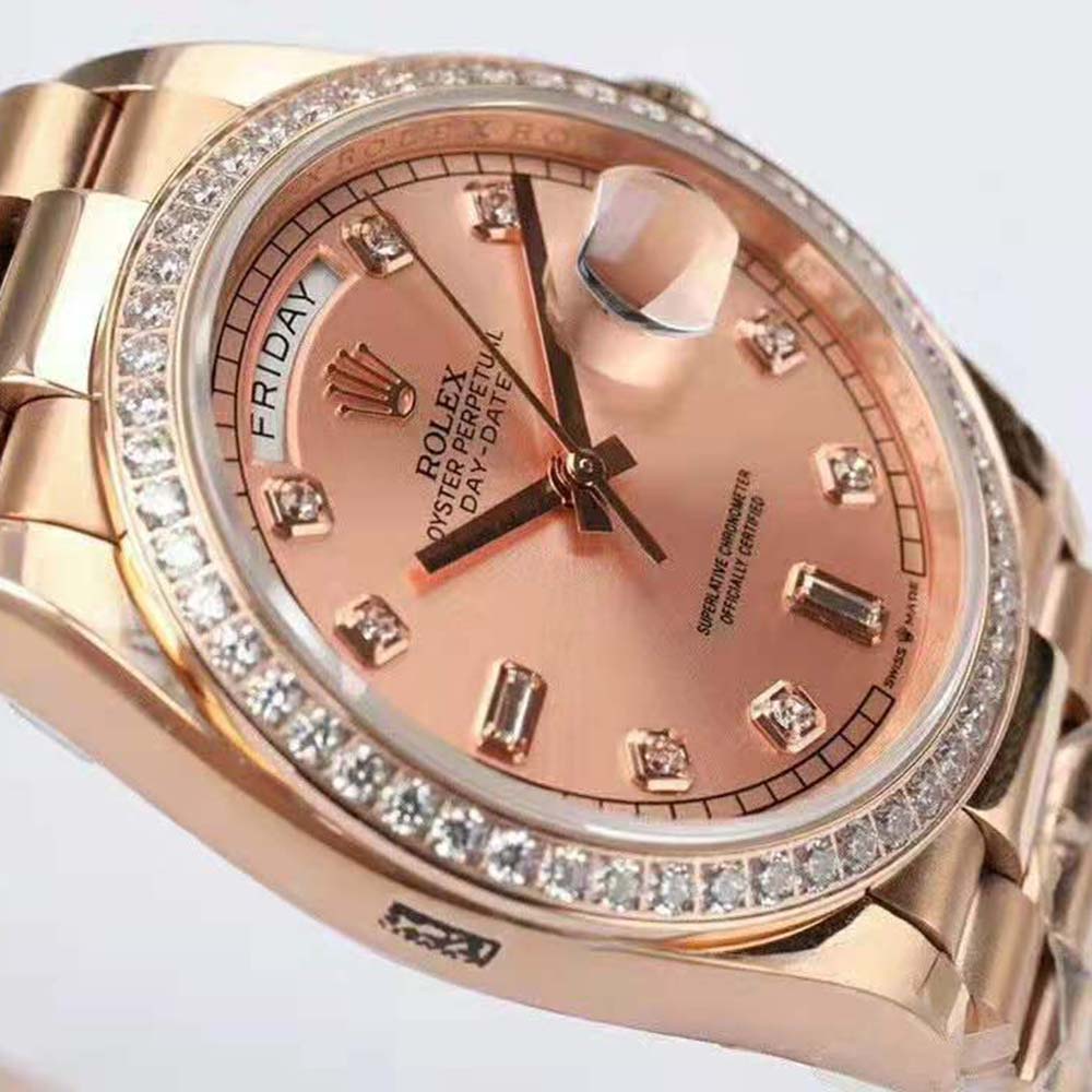 Rolex Women Day-Date Classic Watches Oyster 36 mm in Everose Gold and Diamonds-Pink (3)