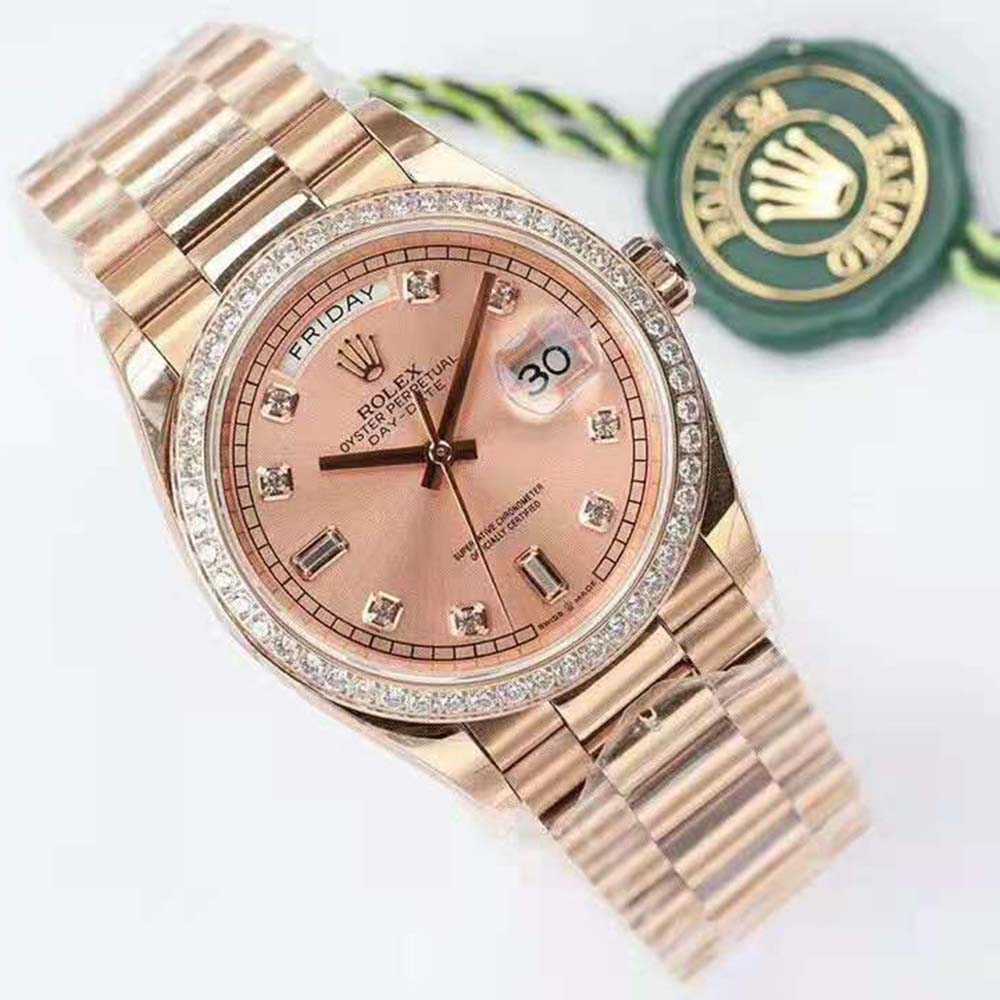 Rolex Women Day-Date Classic Watches Oyster 36 mm in Everose Gold and Diamonds-Pink (4)