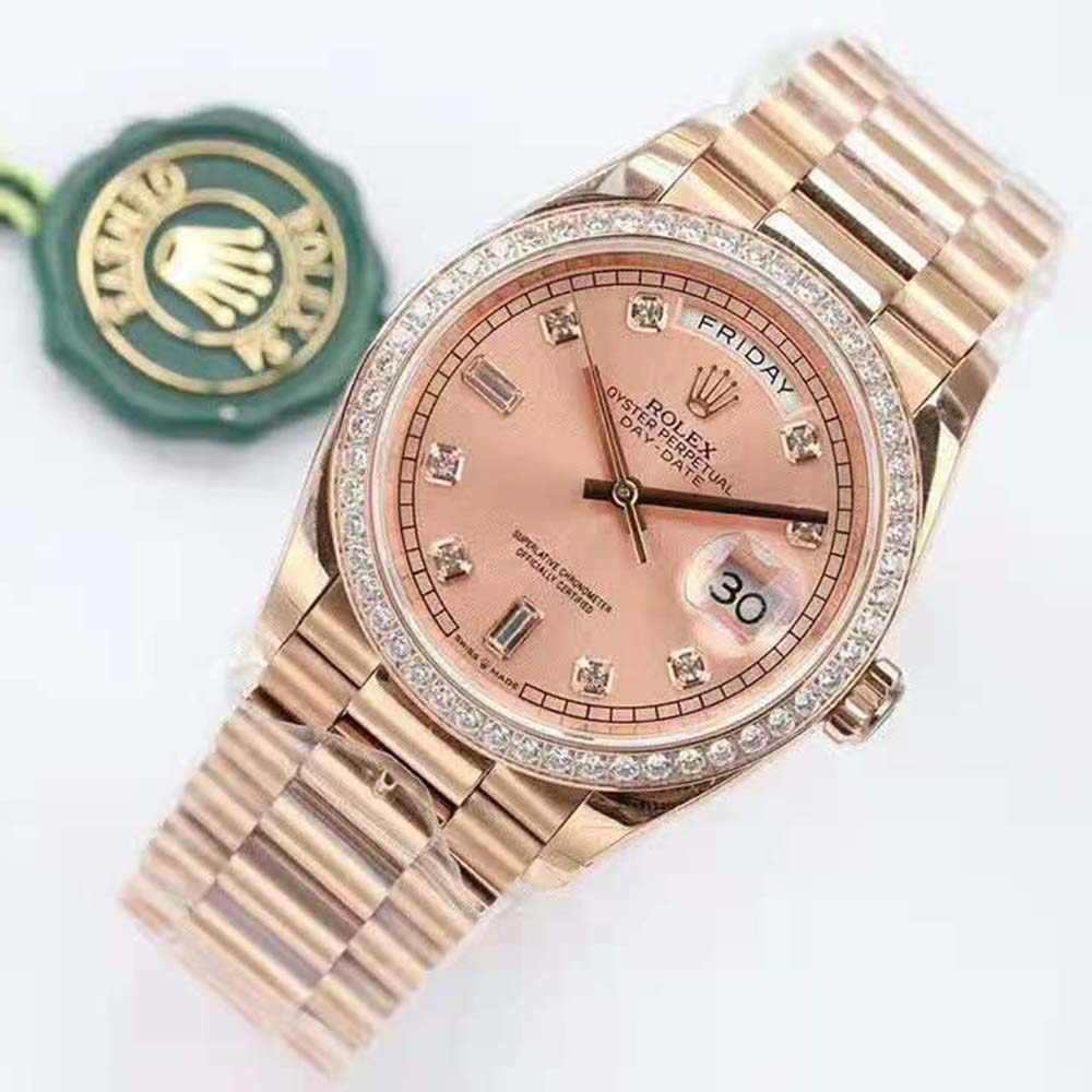 Rolex Women Day-Date Classic Watches Oyster 36 mm in Everose Gold and Diamonds-Pink (5)