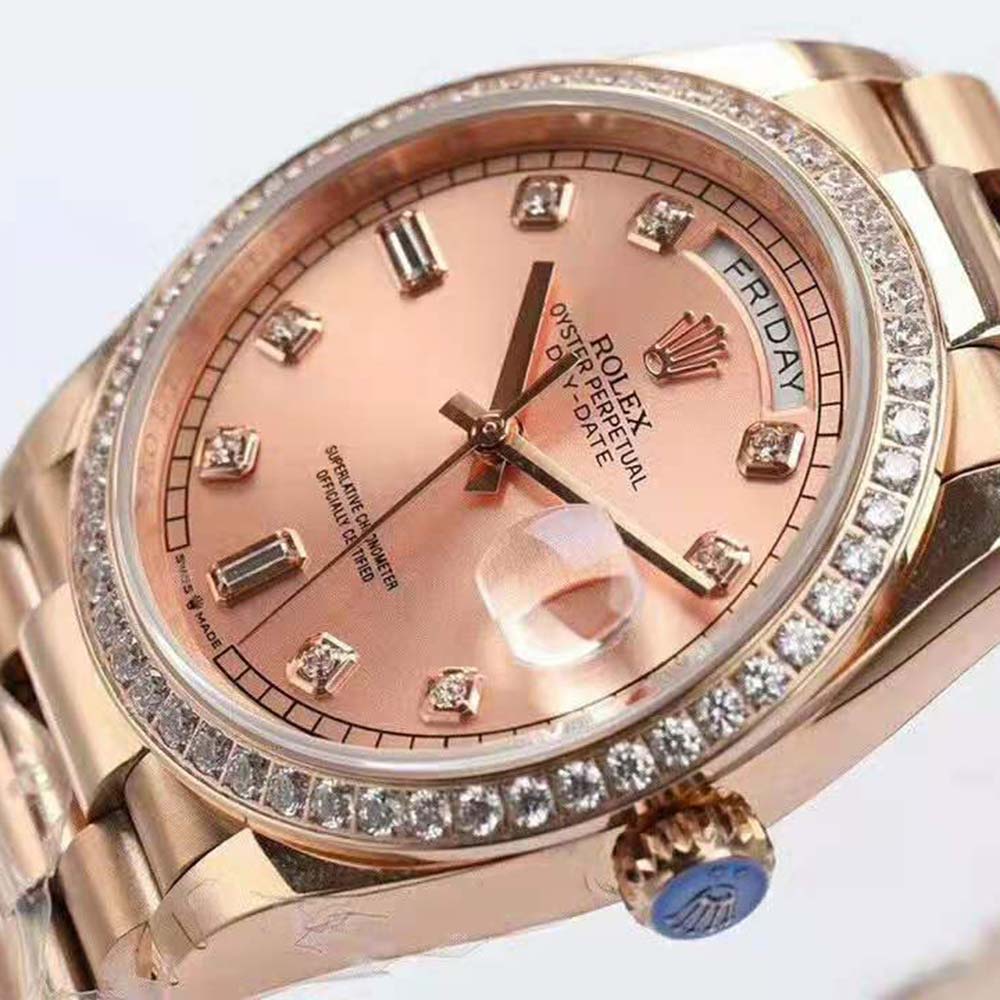 Rolex Women Day-Date Classic Watches Oyster 36 mm in Everose Gold and Diamonds-Pink (6)
