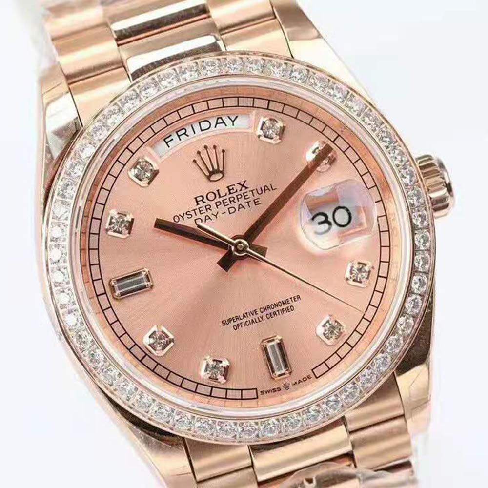 Rolex Women Day-Date Classic Watches Oyster 36 mm in Everose Gold and Diamonds-Pink (7)