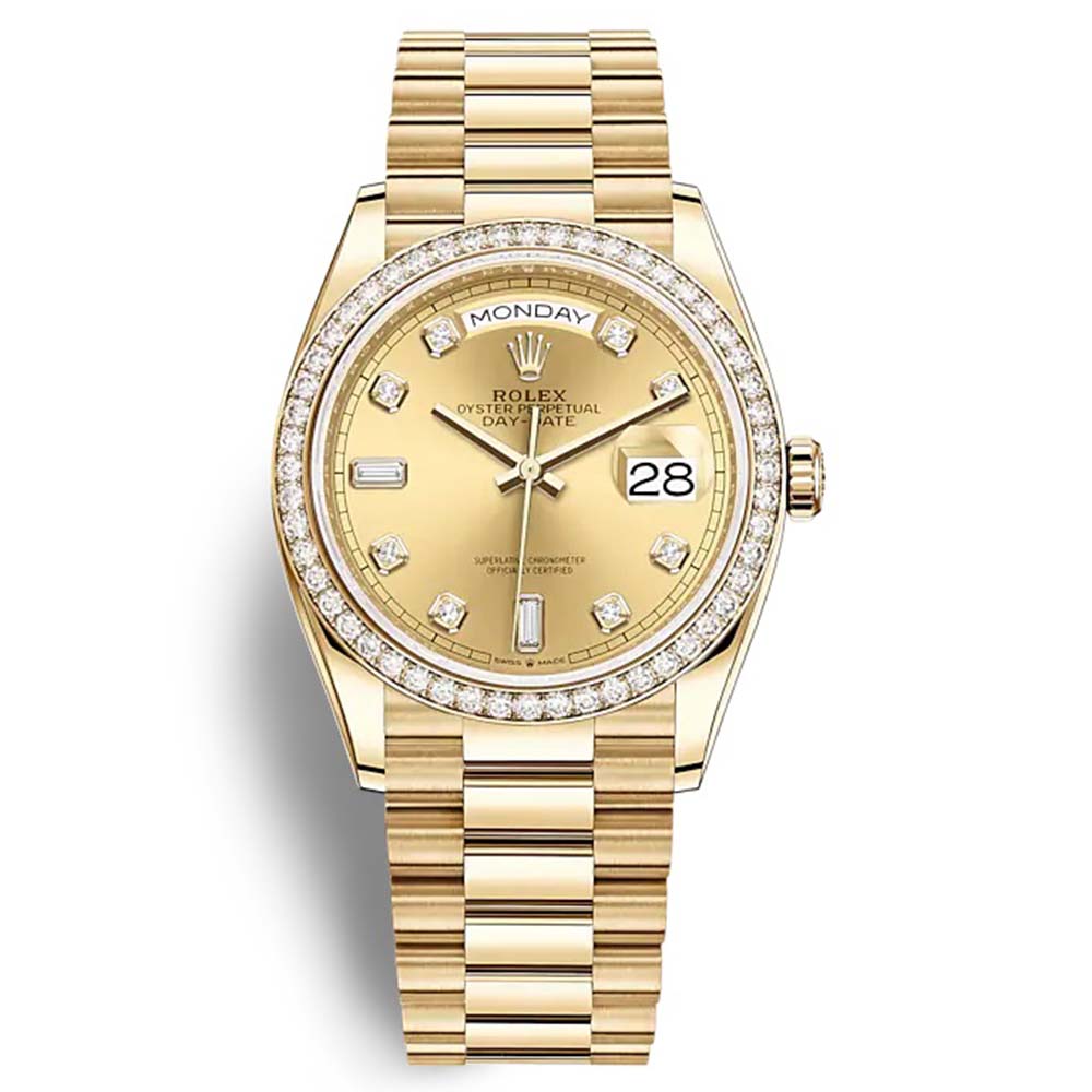 Rolex Women Day-Date Classic Watches Oyster 36 mm in Yellow Gold and Diamonds (1)