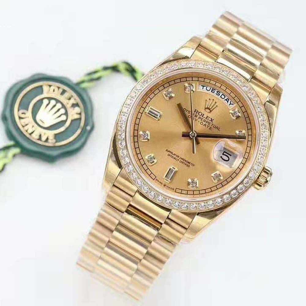 Rolex Women Day-Date Classic Watches Oyster 36 mm in Yellow Gold and Diamonds (4)