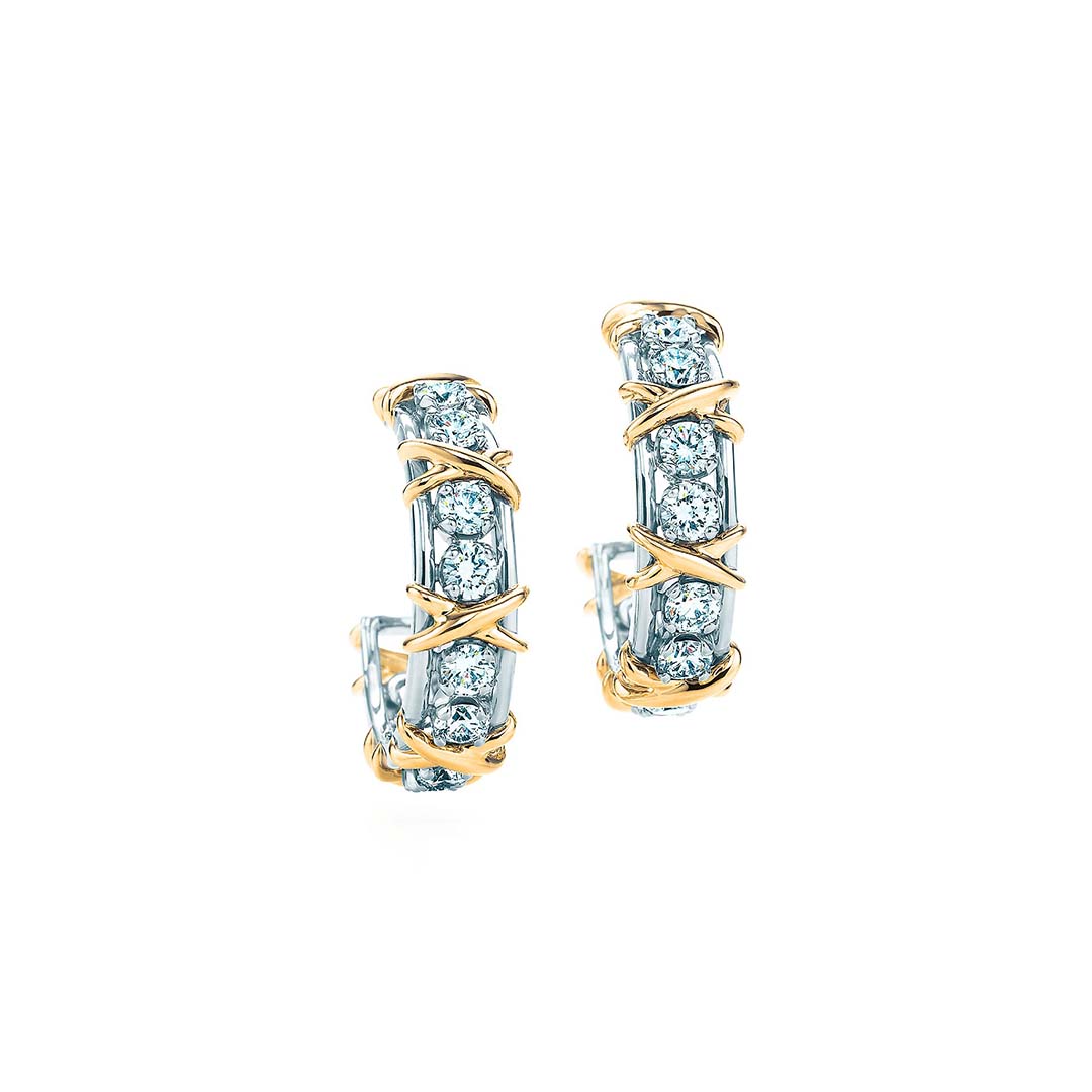 Tiffany Schlumberger Twenty Stone Hoop Earrings in Gold with Diamonds (1)