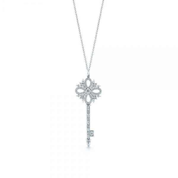 Tiffany Keys Tiffany Victoria Key Pendant in Platinum with Diamonds-Silver