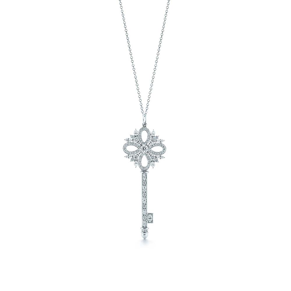 Tiffany Keys Tiffany Victoria Key Pendant in Platinum with Diamonds-Silver (1)