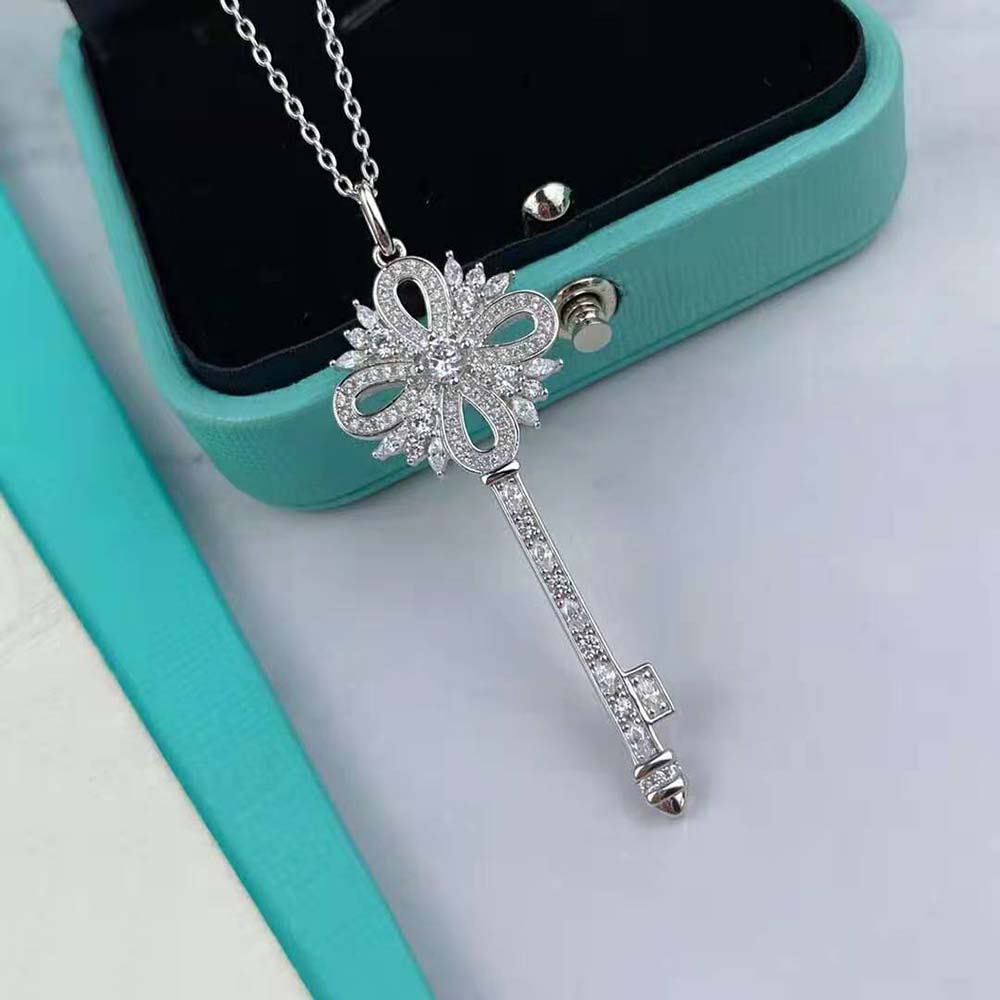 Tiffany Keys Tiffany Victoria Key Pendant in Platinum with Diamonds-Silver (2)