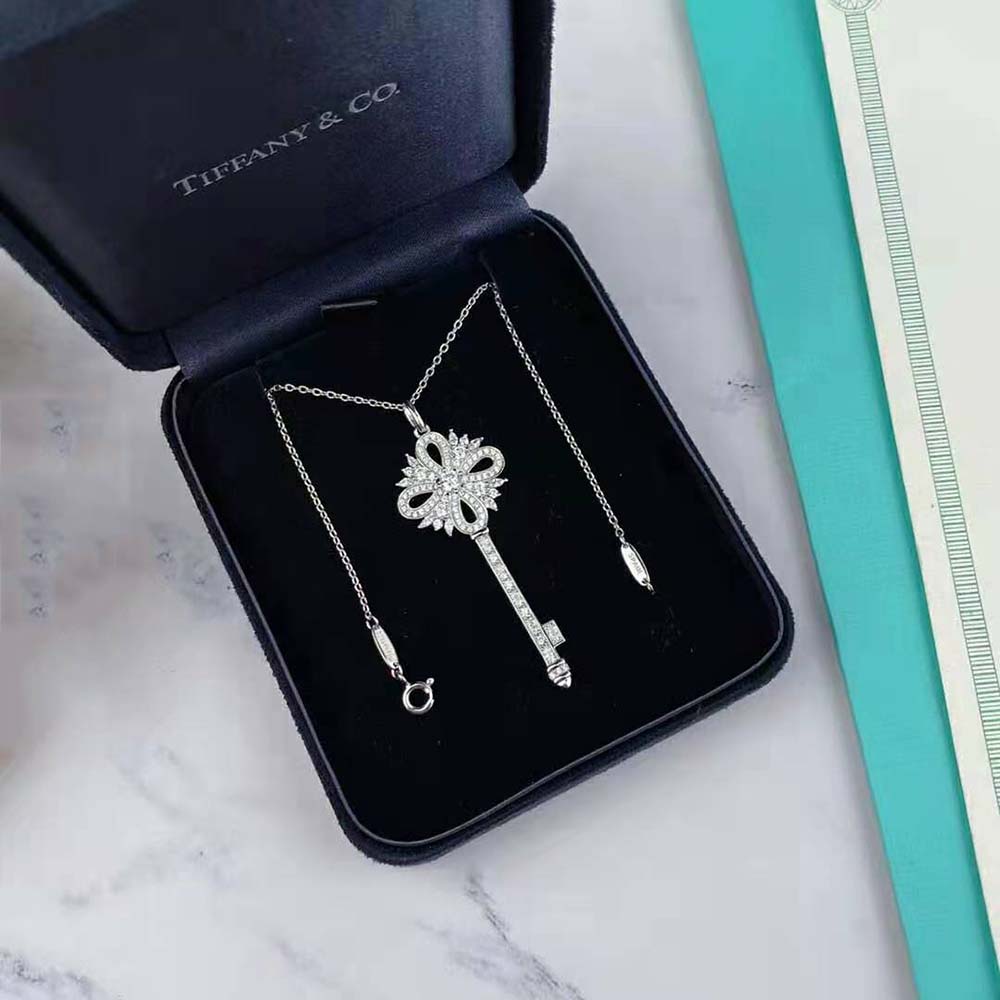 Tiffany Keys Tiffany Victoria Key Pendant in Platinum with Diamonds-Silver (3)