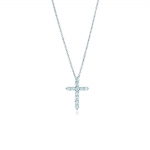 Tiffany Necklaces Cross Pendant in Platinum with Diamonds-Silver