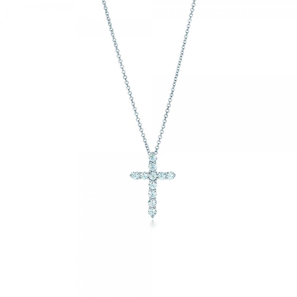 Tiffany Necklaces Cross Pendant in Platinum with Diamonds-Silver (1)